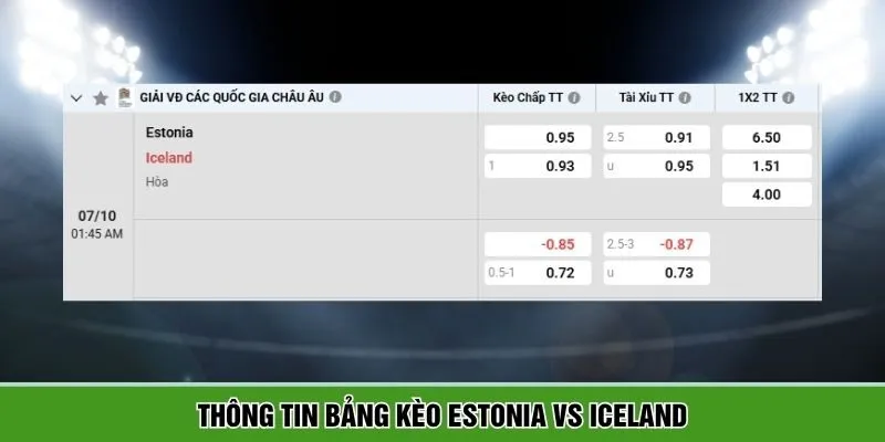 Tổng hợp bảng kèo giữa Estonia vs Iceland